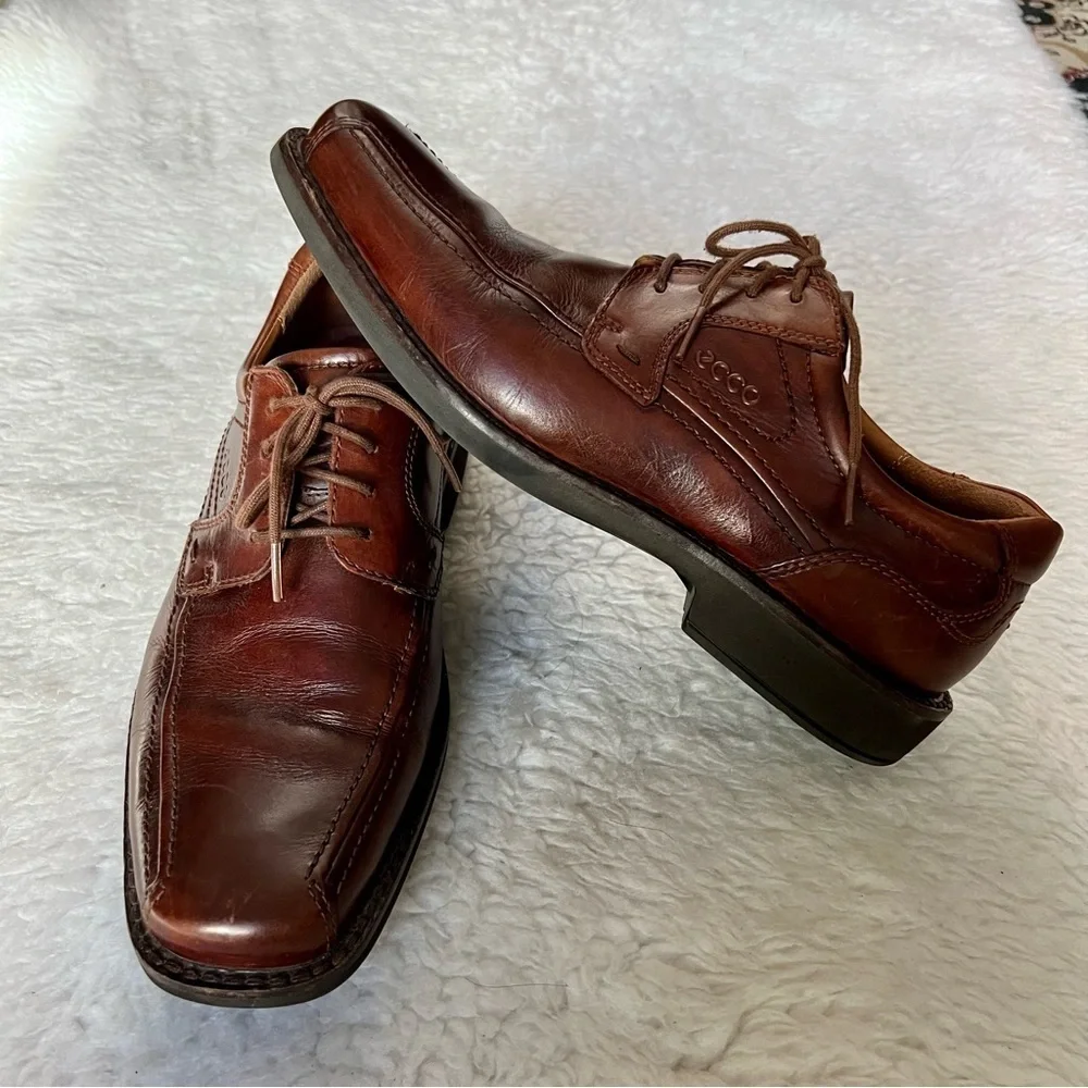 Ecco Brown Leather Oxford Men’s Comfort Shoes size 43 US 10